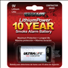 Ultralife 9V 9V, 6LR61 Lithium Smoke Alarm Battery - 1 Pack - 0