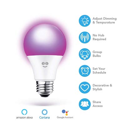 Geeni 9W A19 Tunable and Dimmable Smart Light Bulb - Works with Google and Amazon