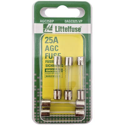 LittelFuse 25A AGC Glass Fuses - 5 Pack - FUSE0AGC025.VP
