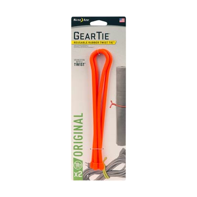 NiteIze 18in Orange Gear Tie reusable rubber twist tie 2 pack