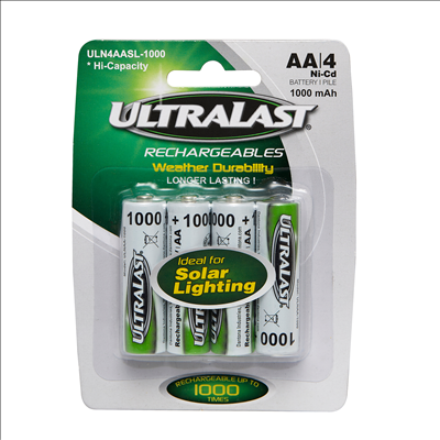 Ultra Last Nickel Cadmium AA Solar Powered Lighting Rechargeable Battery - 4 Pack 