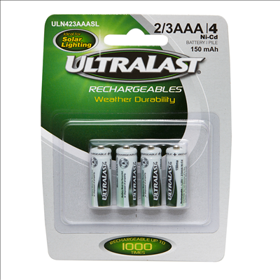 Ultra Last Nickel Cadmium 2/3 AAA Solar Powered Lighting Rechargeable Battery - 4 Pack - Main Image