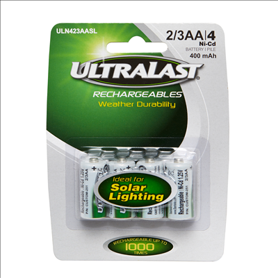 Ultra Last Nickel Cadmium 2/3 AA Solar Powered Lighting Rechargeable Battery - 4 Pack - Main Image