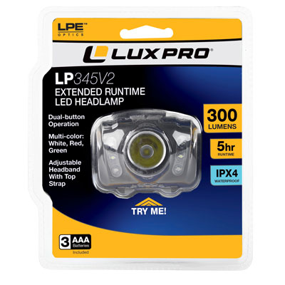 LuxPro LP345V2 Extended Run Time Multi-Color 300 Lumen AAA Headlamp - FLA10085