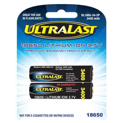Ultra Last 3.7V 18650 Lithium Ion Rechargeable Battery - 2 Pack - Main Image