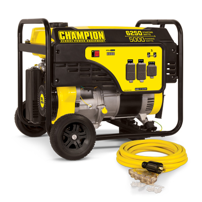 Champion 5000W Portable Generator with Wheel Kit and Extension Cord