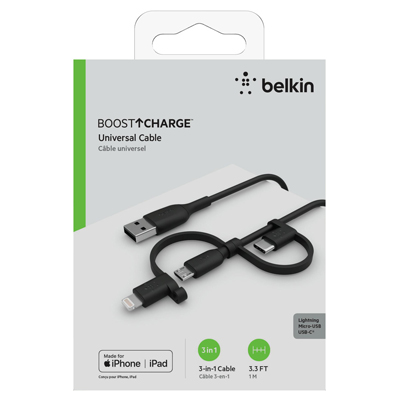 Belkin BOOST UP CHARGE 3.3ft Universal Charging Cable - Black - PWR10481