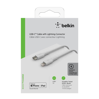 Belkin 4-Foot Lightning to USB-C white Cable - Main Image
