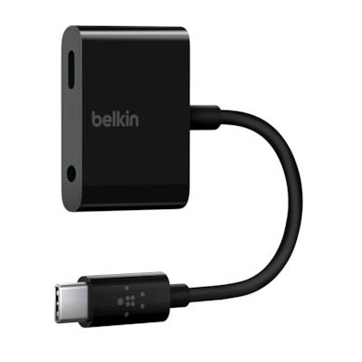 Belkin Rockstar 3.5mm Audio + USB-C Charging Adapter - Black - PWR10489