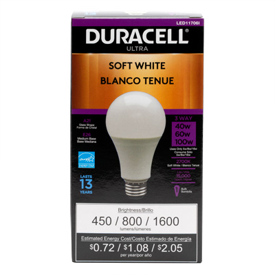 Duracell Ultra 100 Watt Equivalent A21 2700k Soft White 3-Way Energy Efficient LED Light Bulb