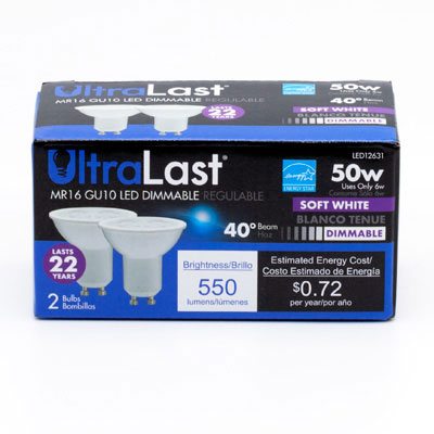 UltraLast 35W Equivalent MR16 3000K Warm White Energy Efficient Flood LED Light Bulb - 2 Pack