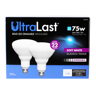 UltraLast 75 Watt Equivalent BR40 2700k Soft White Energy Efficient LED Light Bulb - 2 Pack