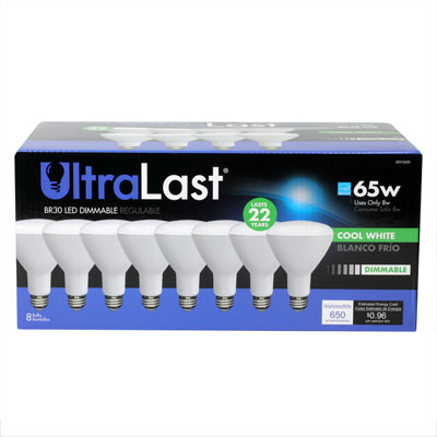 UltraLast 65 Watt Equivalent BR30 4000K Cool White Energy Efficient LED Light Bulb - 8 Pack - LED12620