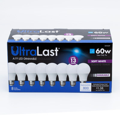 Duracell Ultra 60 Watt Equivalent A19 2700K Soft White Energy Efficient LED Light Bulb - 8 Pack - LED12639
