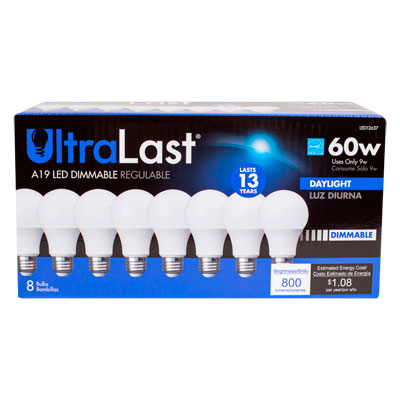 UltraLast 60 Watt Equivalent A19 5000K Daylight Energy Efficient LED Light Bulb - 8 Pack - LED12637