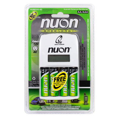 Nuon AA Rechargeable NiMH 1HR Charger with 4 Pack AA Batteries - NURECH1-4
