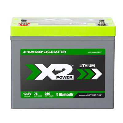 X2Power 12V 75Ah Marine Lithium Iron Phosphate (LiFePO4) Deep Cycle Battery with Bluetooth - SLIL24DCM-BT