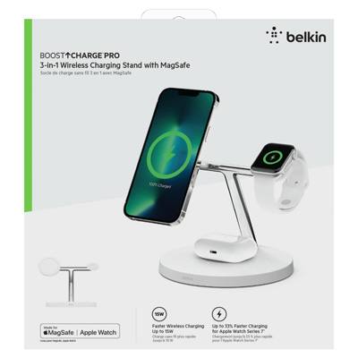 Belkin Apple MagSafe Charger BoostCharge Pro 3-in-1 Wireless Charging Stand - PWR10646