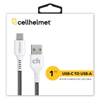 cellhelmet Short 1-Foot USB-C to USB-A Charging Syncing Cable - White