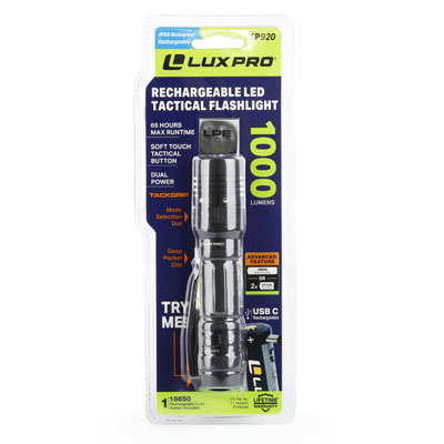 LUXPRO XP920 Pro Series 1000 Lumen LED Tactical Flashlight + Rechargeable Battery - FLA10104