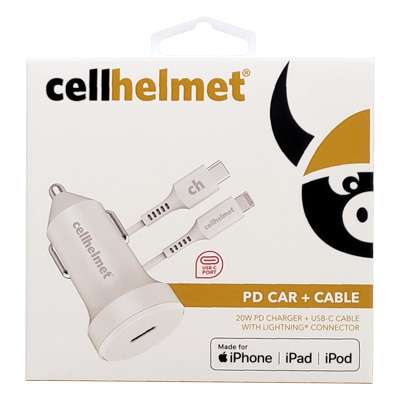 cellhelmet 20W PD Car Charger with MFI USB-C to Lightning Cable - White 3ft