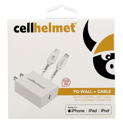 cellhelmet 20W PD Wall Charger Plug and USB-C Lighting Connector Cable - White 3ft - PWR11196