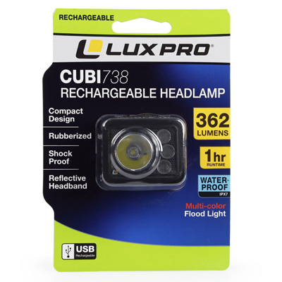 LuxPro Waterproof Multi-Color Ultralight LED Rechargeable Headlamp