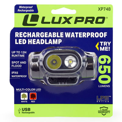 LuxPro Pro Series Rechargeable Waterproof LED Headlamp - FLA10111