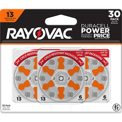 Rayovac Zinc Air Size 13 (Orange) Hearing Aid Batteries - 30 Pack