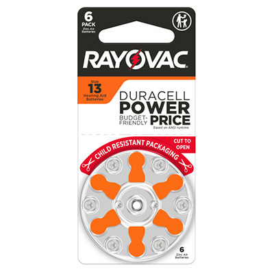 Rayovac Zinc Air Size 13 (Orange) Hearing Aid Batteries - 6 Pack