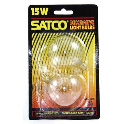 Satco 15W E12 G16.5 Incandescent Bulb - 2 Pack - INC10104