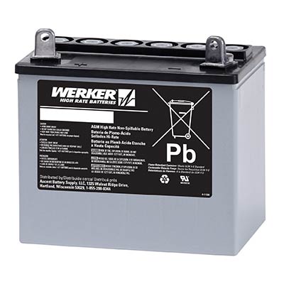 Werker 12V 33AH Deep Cycle AGM Sealed Lead Acid (SLA) Battery with J Terminals - WKDC12-33JUS-NH