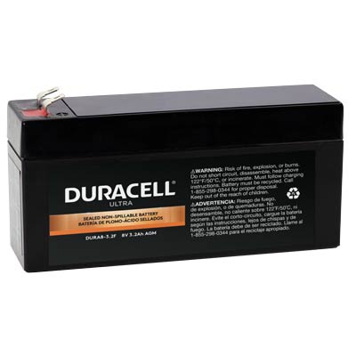 Duracell Ultra 8V 3.2AH General Purpose AGM Sealed Lead Acid (SLA) Battery with F1 Terminals - SLAA8-3.2F