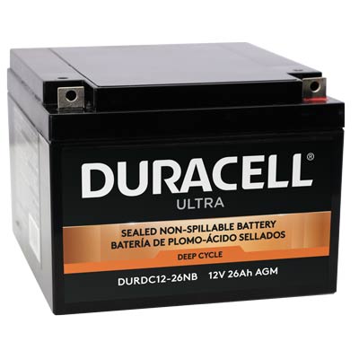 Duracell Ultra 12V 26AH Deep Cycle AGM SLA Battery with M6 Nut and Bolt T