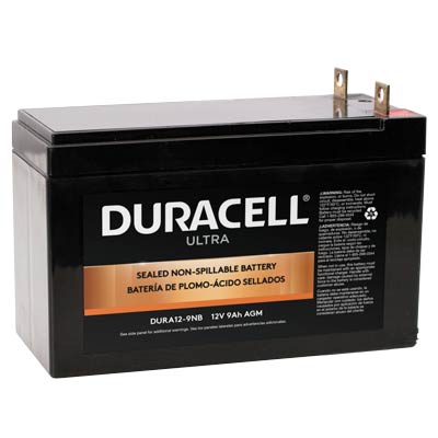 Duracell Ultra 12V 9AH General Purpose AGM Sealed Lead Acid Battery with M6 Nut and Bolt Terminals - SLAA12-9NB