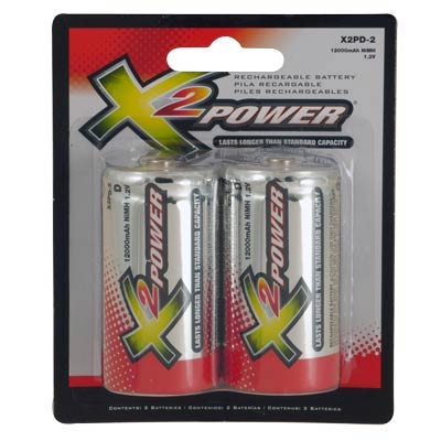 X2Power Rechargeable D Nickel Metal Hydride Batteries - 2 Pack