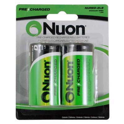 Nuon 1.2V D, LR20 Nickel Metal Hydride Rechargeable Battery - 2 Pack