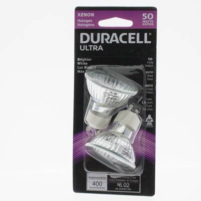 Duracell Ultra 50W 400 Lumen MR16 Soft White Halogen Bulb - 2 Pack