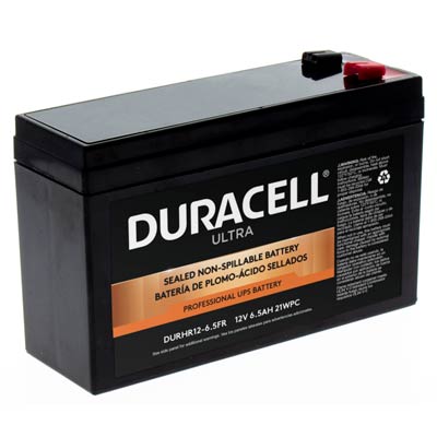 Duracell Ultra 12V 6.5AH AGM High Rate Sealed Lead Acid (SLA) Battery with F2, T2 Terminals - DURHR12-6.5FR