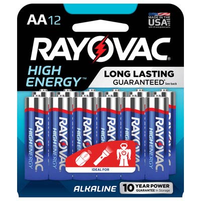 Rayovac High Energy 1.5V AA, LR6 Alkaline Battery - 12 Pack