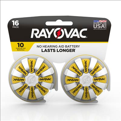 Rayovac 1.4V Type 10 (Yellow) Zinc Air Hearing Aid Battery - 16 Pack