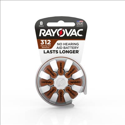 Rayovac 1.4V Type 312 (Brown) Zinc Air Battery - 8 Pack