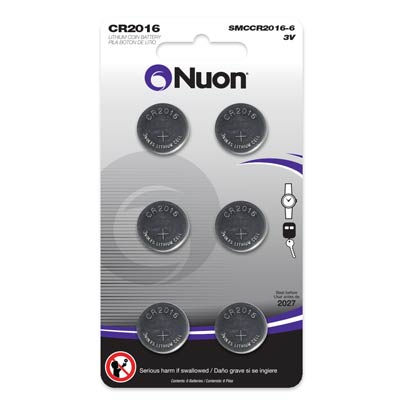 Nuon 3V CR2016 Lithium Coin Cell Battery - 6 Pack - SMCCR2016-6