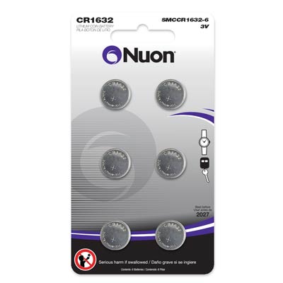 Nuon 3V 1632 Lithium Coin Cell Battery - 6 Pack - SMCCR1632-6