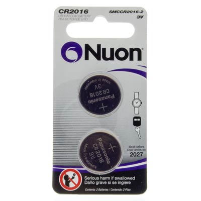Nuon 3V 2016 Lithium Coin Cell Battery - 2 Pack - SMCCR2016-2
