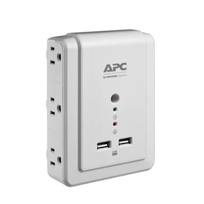 APC Essential SurgeArrest 1080 Joules 6-Outlet/2 USB Wall Mount Surge Protector - 6-Foot Cord