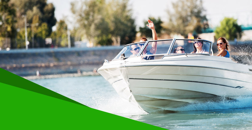 Group of people in a white boat