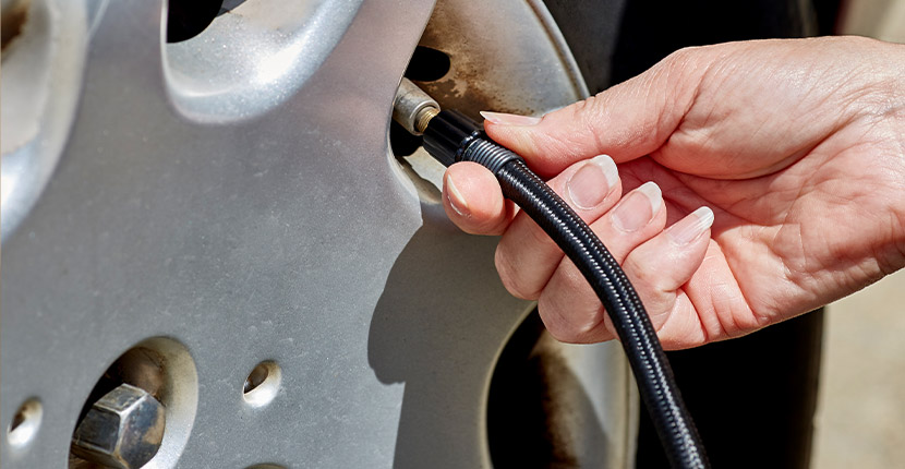 Filling up a tire.